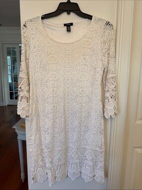 Alfani White Lace Crochet Shift Dress- Size L